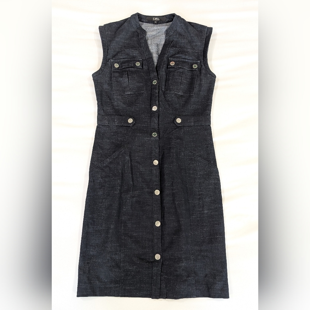 Star by Julien Macdonald Denim-Look Sleeveless Midi Dress, Size 8